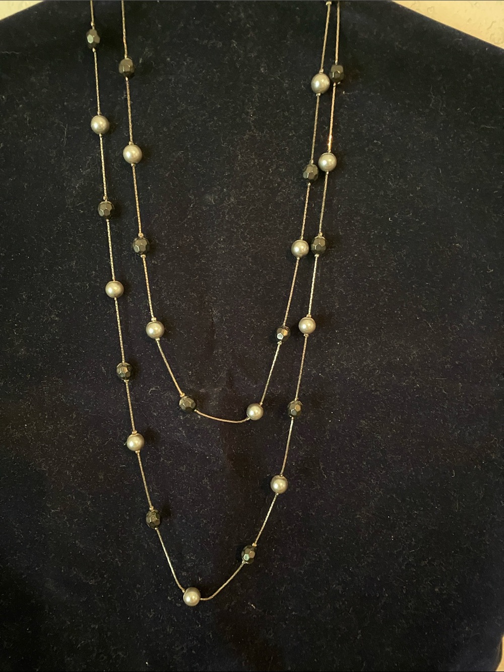 Black and Grey Bead Long Necklace - Women's Jewelry